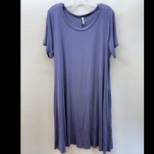 Korsis Women's Size 2X Midi T-Shirt Dress Round Neck Short Sleeve Stretch Purple
